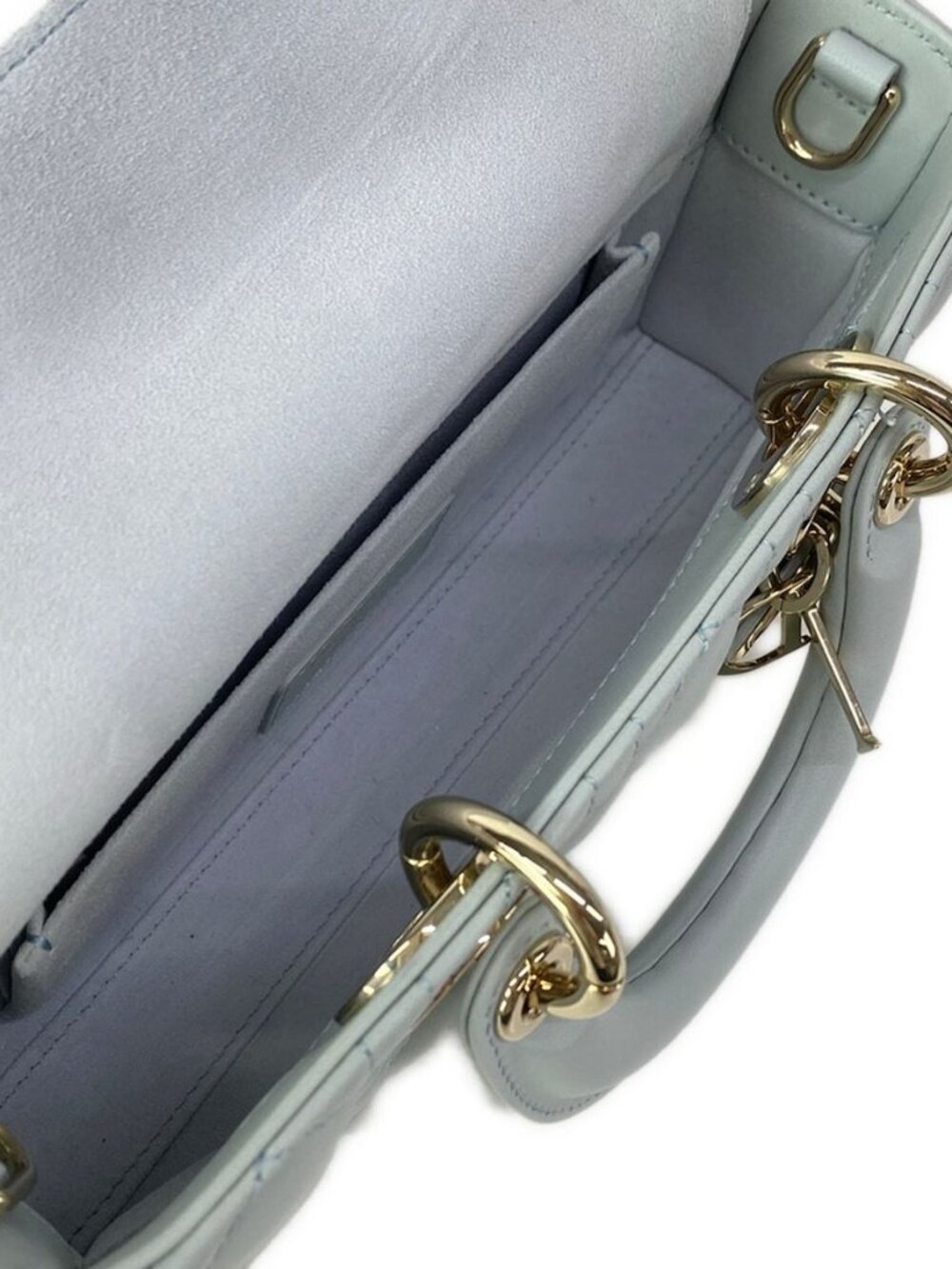 ★SOLD★ Dior Handbag Lady D-joy Bag Small Light Blue Gold Lambskin - Picture 10 of 15